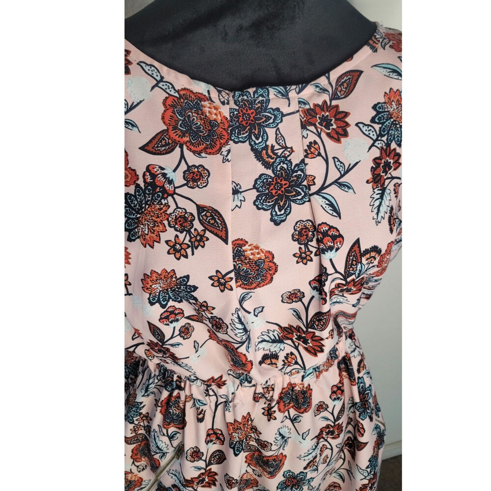 Satiny Peach Floral Boho Dress Smocked Waist Zipper Pockets Speed Control Sz XL - Picture 6 of 10